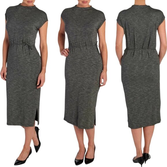 Dolan Tie Waist Knit Midi Dress Women's Small Gray Minimalist Lagenlook Classic - Picture 1 of 15